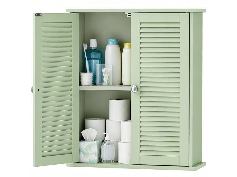  Armoire murale salle de bain verte, 2 portes persiennes et étagère réglable  - Conforama B