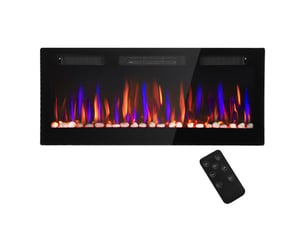 Cheminée électrique encastrable ultra-mince avec flamme 3d, luminosité et vitesse réglables, 12 couleurs de galets, 9001800 w