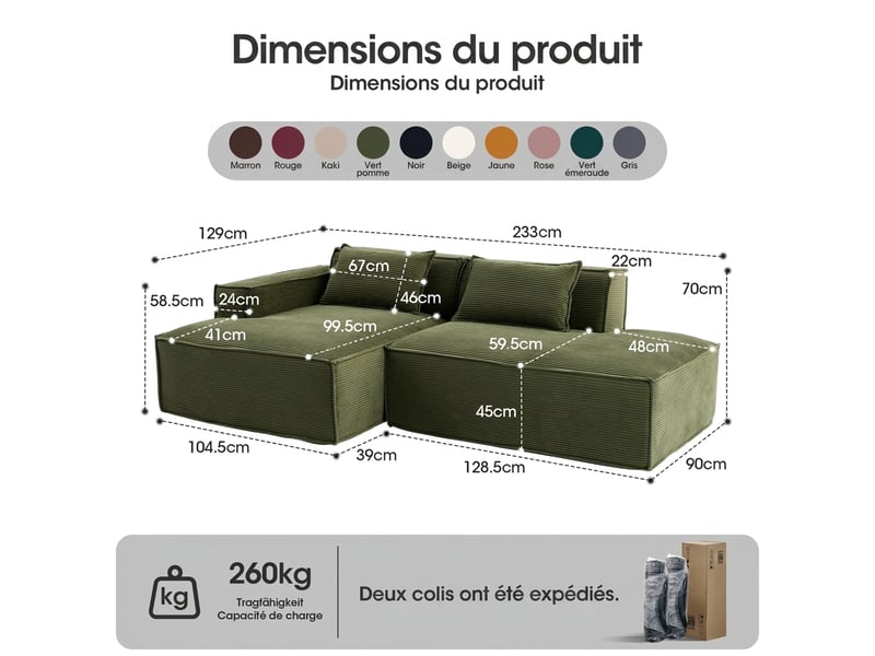  Canapé 2 places en tissu compact 235 cm - assise souple et style moderne vert  - Conforama C