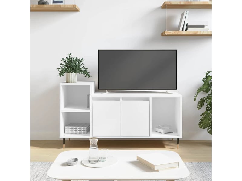  Meuble tv - banc tv - meuble de rangement blanc 100x35x55 cm bois d'ingénierie  - Conforama B