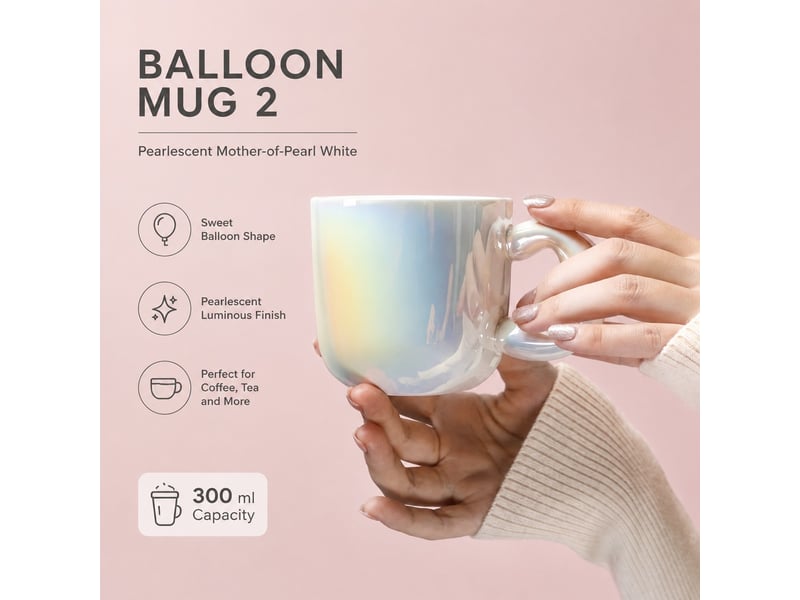  Mug en céramique à forme ballon, blanc nacré, 500 ml  - Conforama C