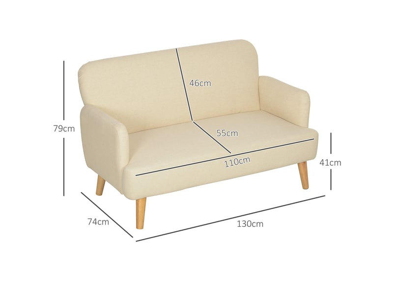  Canapé 2 places 130x74x79 cm avec accoudoirs aspect velours pieds en bois blanc crème  - Conforama E