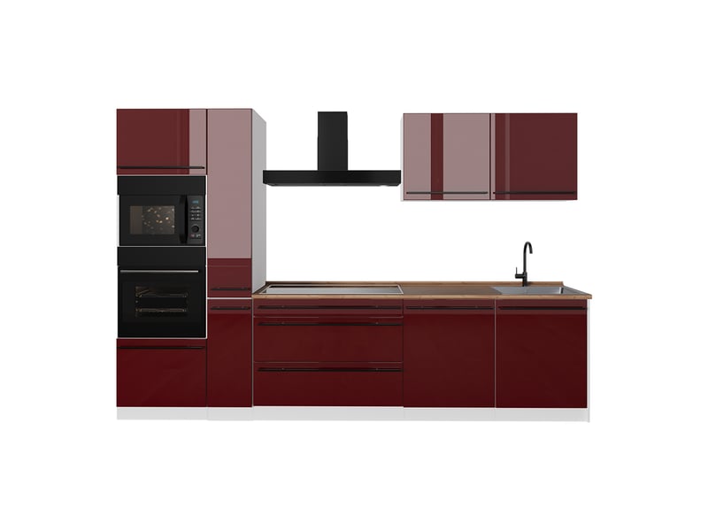  Vicco cuisine, rouge brillantblanc, 310cm plan de travail chêne doré  - Conforama A