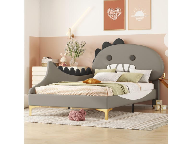  Lit enfant - 90x200 cm - charge 150 kg - mdf et pu - gris  - Conforama E