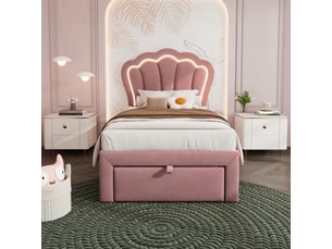 Lit avec rangement 90x190 cm <strong>OXEZA</strong>  <strong></strong> coloris rose