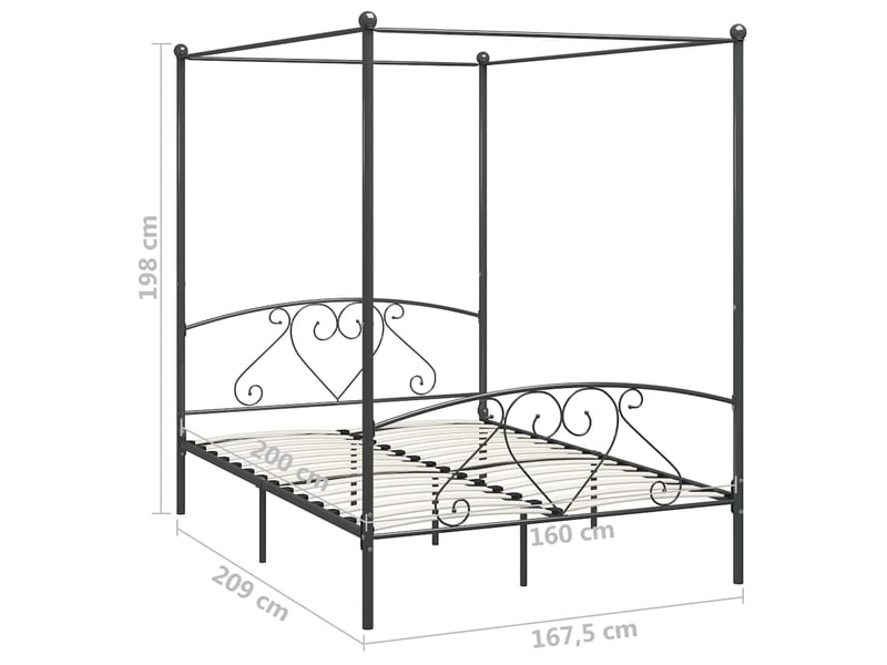  Lit double- lit adulte -  cadre de lit à baldaquin sans matelas gris métal 160x200 cm  - Conforama D