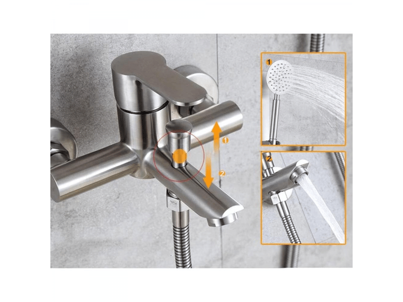  Corps de robinet de baignoire triple, acier inoxydable 304, argent brossé  - Conforama D
