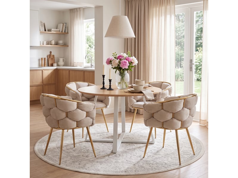 Fauteuil en velours avec accoudoirs et dossier mi-haut, pour salon ou coiffeuse, structure métallique beige - Conforama C