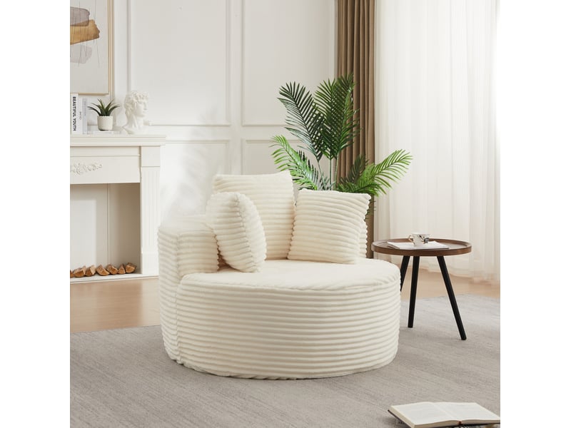  Fauteuil rond 110 cm à accoudoirs larges beige  - Conforama E