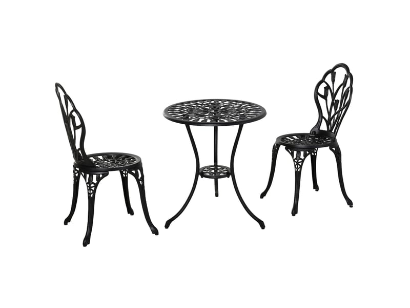 Ensemble bistro pour 2 personnes, table ronde et 2 chaises pliables, aluminium noir, idéal pour jardin et balcon - Conforama A