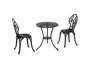 Ensemble bistro pour 2 personnes, table ronde et 2 chaises pliables, aluminium noir, idéal pour jardin et balcon