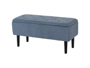 Banc de rangement coffre de rangement revêtement bouclette, pieds en bois de caoutchouc bleu 95 x 38 x 45 cm