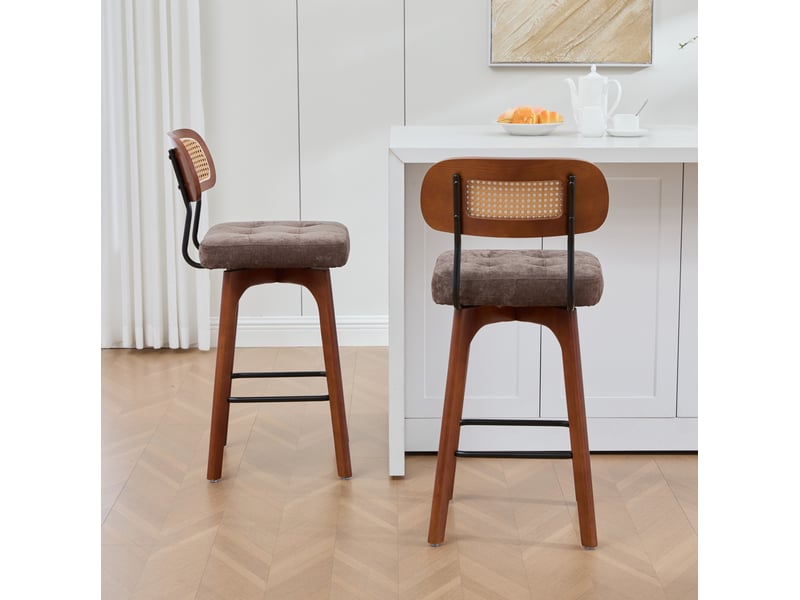  Lot de 2 tabourets de bar pivotants à 360° 51x44x96 cm avec dossier coloris marron  - Conforama E