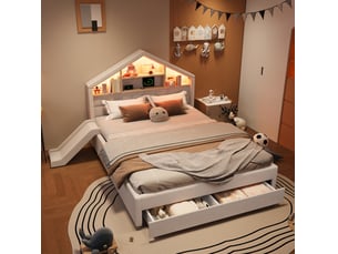Lit cabane 140x200 cm <strong>WISHDOR</strong> <strong></strong> coloris beige