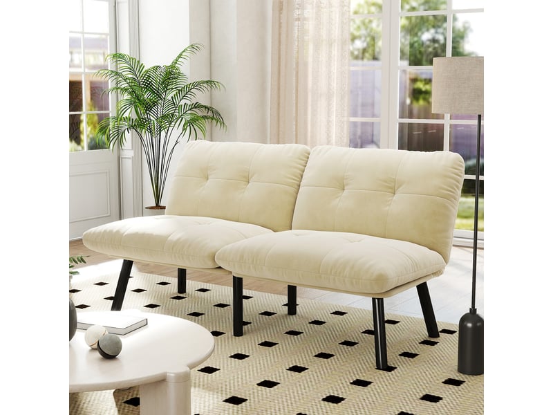 Canapé convertible, canapé-lit, 2 places, crème, pliable, design moderne, mobilier pour espace de vie, pour salon et séjour - Conforama R