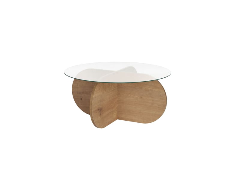  Table basse de salon en verre trempé et bois mdf mélaminé chêne saphir et transparent 75 x 75 x 35 cm  - Conforama A