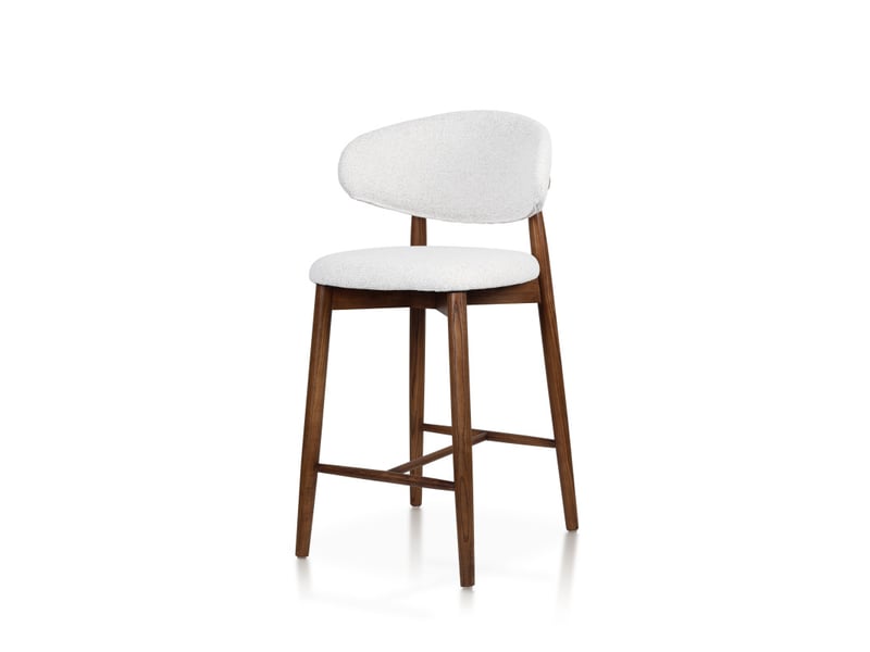  Tabouret skandi en bois massif couleur noyer et assise en tissu chiné beige  - Conforama A