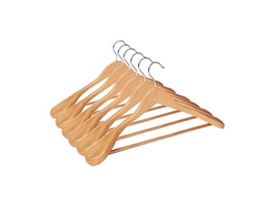 Lot de 6 cintres, en bois massif avec épaules très larges, antidérapants, pour costumes, chemises, manteaux, vestes, pantalons, crochets pivotants 360°, couleur boisée