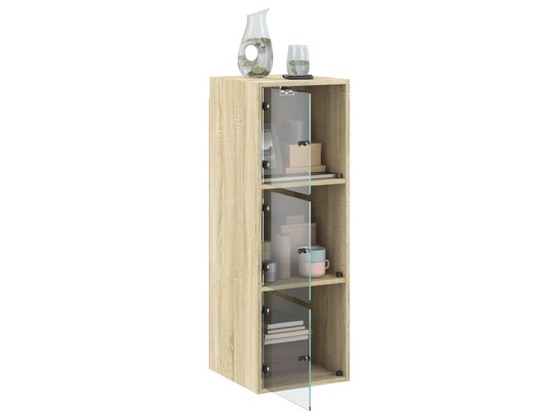  Armoire murale salon, meuble de rangement avec portes en verre chêne sonoma 35x37x100 cm  - Conforama E