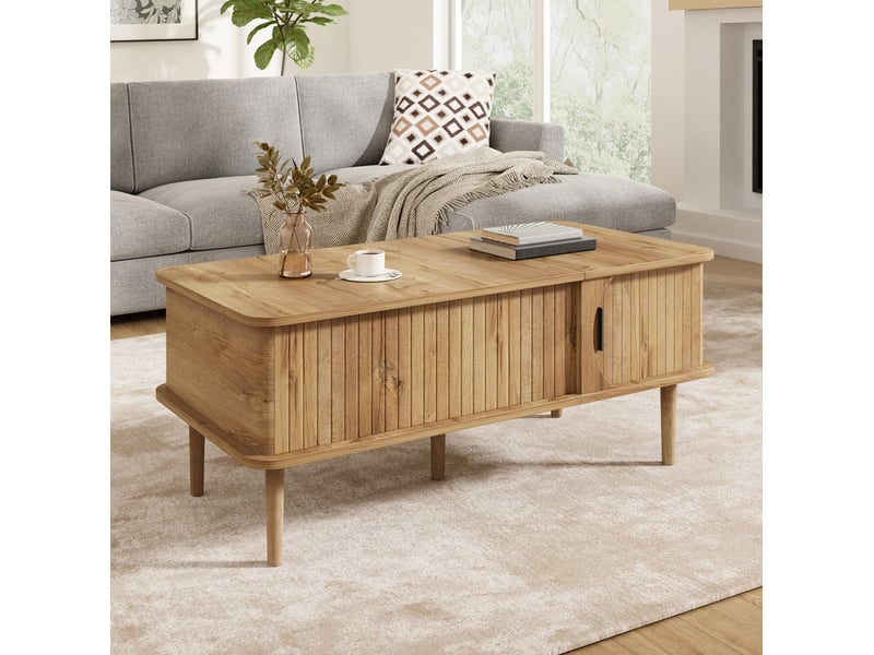  Table basse relevable 100x48x55,5 cm en MDF, finition naturelle, au design rétro moderne  - Conforama D