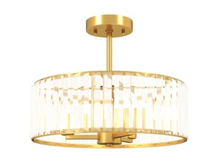 Plafonnier,39x39x32 cm,meulva,3 douilles e14,métal doré et cristal,puissance maximale supportée : 40 w,gold