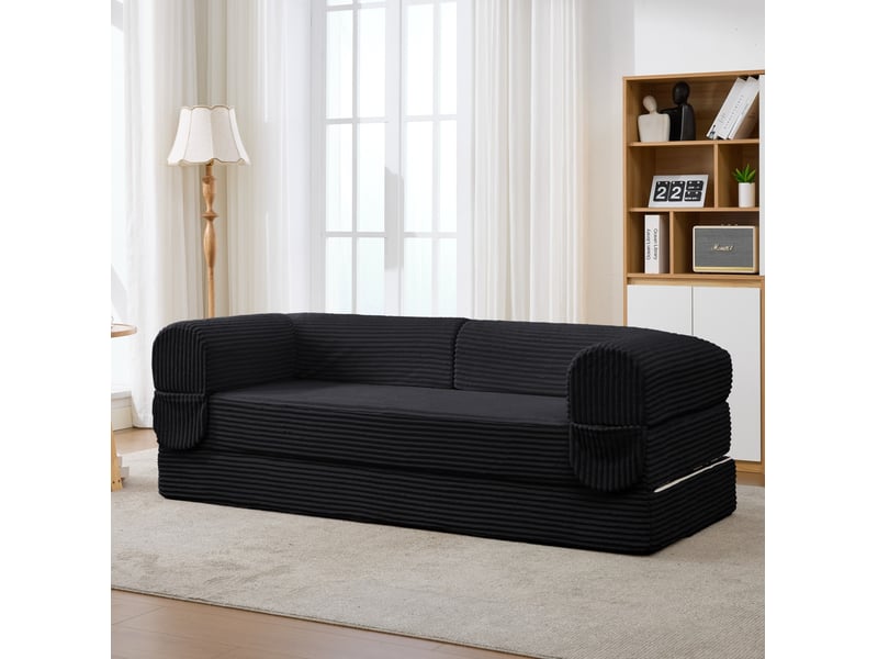 Canapé convertible 190x78x65cm 2 places, pour recevoir, fonction 2-en-1, gain de place, revêtement polyuréthane, noir - Conforama D