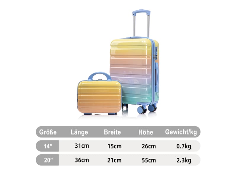  Set de valises rigides,20 pouces et trousse 14 pouces,à serrure à code,pc,jaune  - Conforama C