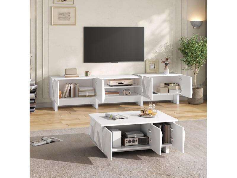 Ensemble meuble tv 180x34x44,5 cm et table basse, panneaux de particules blancs - Conforama B