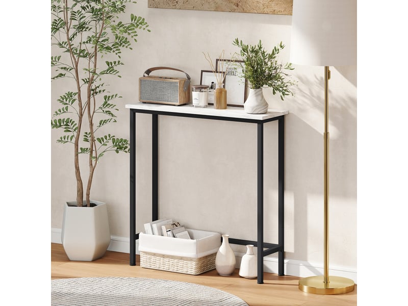  Console meuble 75 cm, table console plateaux en effet marbre, style moderne blanc et noir, cadre en métal  - Conforama W