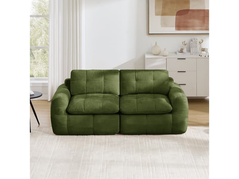  Canapé 2 places - 194 x 97 x 68 cm - canapé modulable en chenille avec assise profonde et coussins - vert  - Conforama D