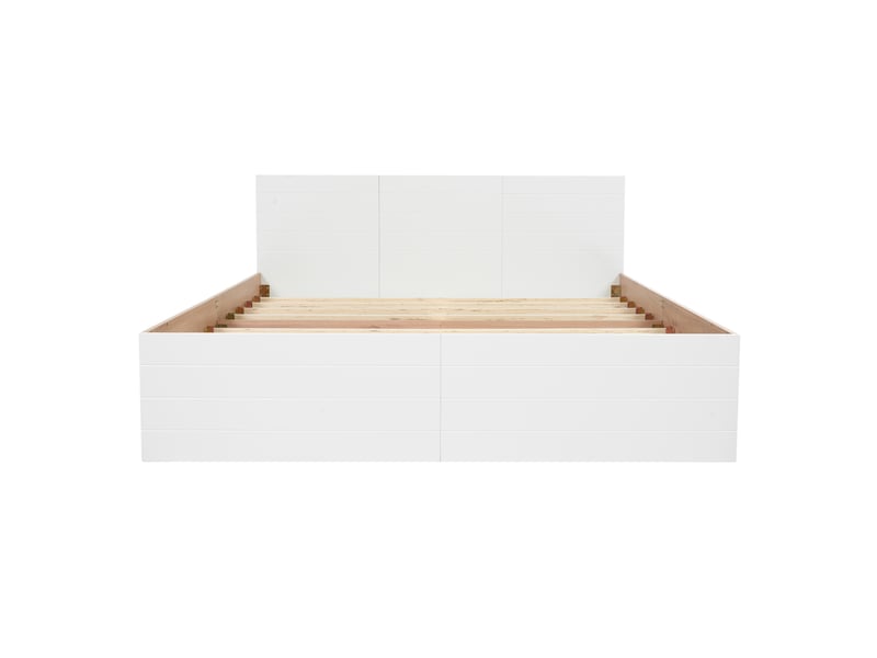  Lit double 160x200 cm avec 2 tiroirs, bois et mdf, blanc et chêne clair sans matelas  - Conforama D