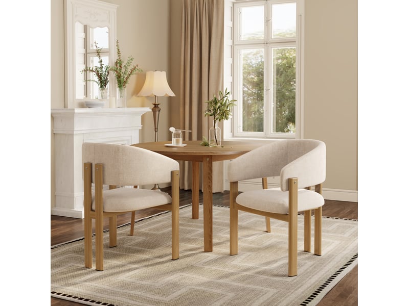  Lot de 6 chaises de salle à manger avec accoudoirs, tissu en lin et structure en métal effet bois beige  - Conforama E