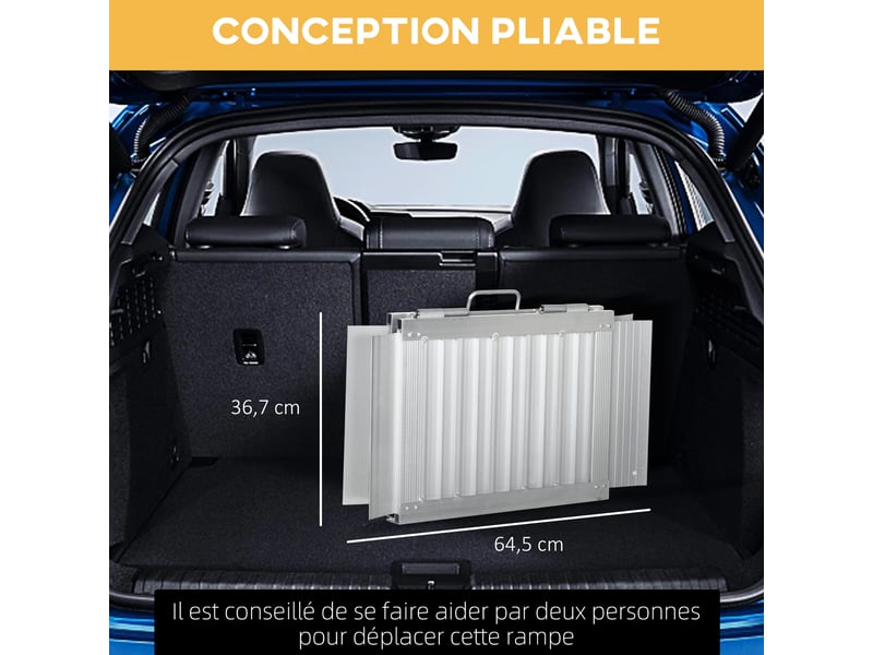 Rampe de fauteuil roulant rampe de chargement rampe d'accès antidérapante pliable avec bordures de sécurité max. 272 kg dim. 65l x 74l cm alu. Noir  - Conforama F