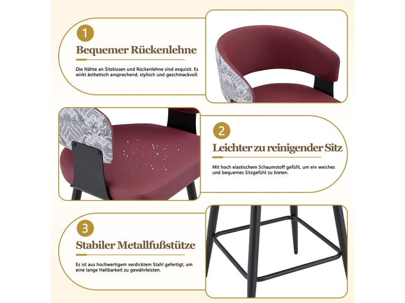  Chaise de salle à manger avec dossier enveloppant et accoudoirs  - structure métal, simili cuir - rouge  - Conforama E