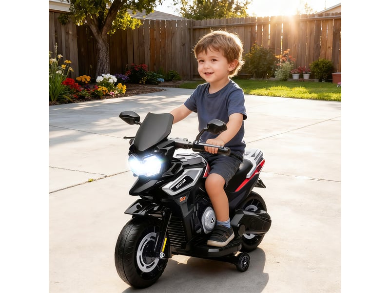  Moto électrique pour enfants de 18 à 36 mois, porteur, stabilisateurs, lumières, musique, plastique, acier, noir  - Conforama C