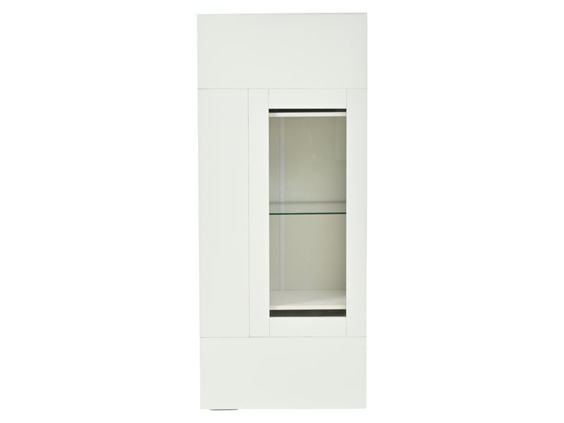  Ensemble meuble tv blanc brillant 3 pièces avec vitrine, étagère, led, pour téléviseur jusqu’à 75 pouces  - Conforama B