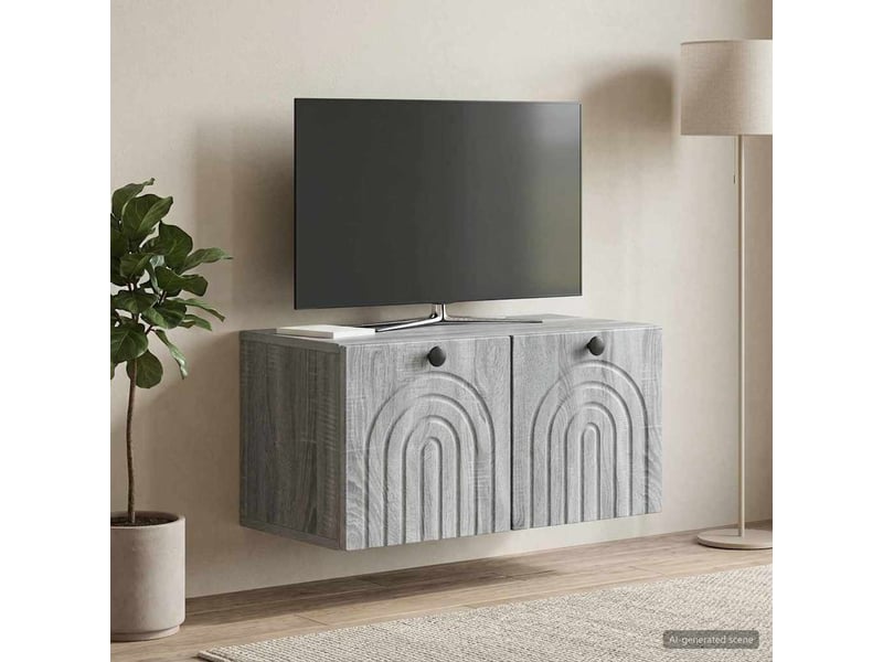  Meuble tv - banc tv - meuble de rangement mural sonoma gris 59,5 x 31 x 30 cm bois d'ingénierie  - Conforama B