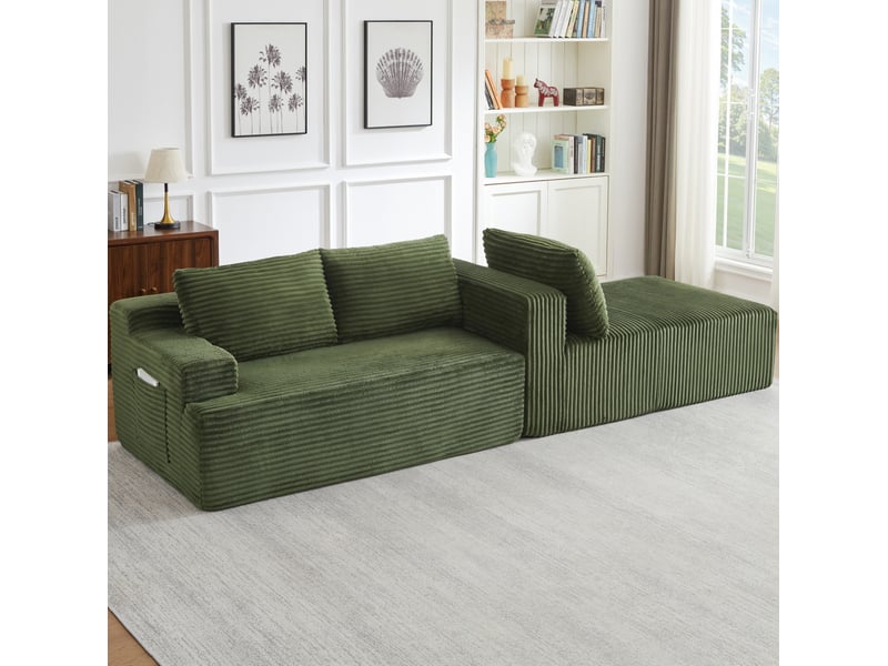  Canapé d’angle modulable 4 places 238x152x66 cm en velours côtelé vert  - Conforama E