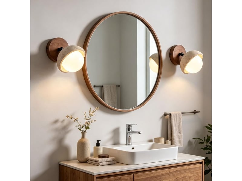  Applique murale en travertin style wabi-sabi orientable applique miroir salle de bain d15cm lumière chaude  - Conforama E