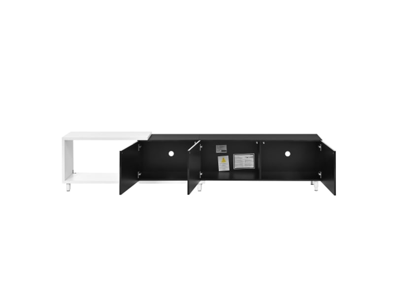  Meuble tv extensible à 3 portes laqué brillant - pieds métal, charnières silencieuses, design moderne  - Conforama E