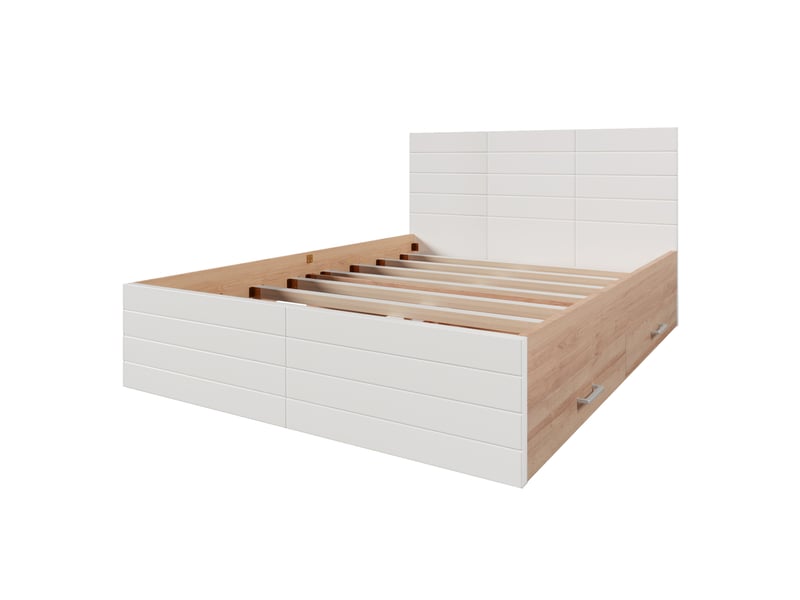  Lit double 160x200 cm – 2 tiroirs de rangement – blanc et chêne clair  - Conforama D
