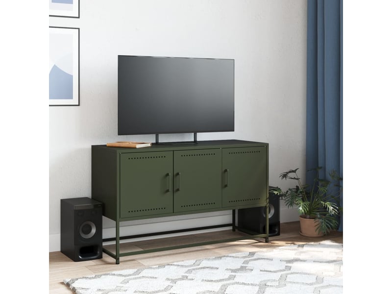  Meuble tv - banc tv - meuble de rangement vert olive 100,5x39x60,5 cm acier  - Conforama C