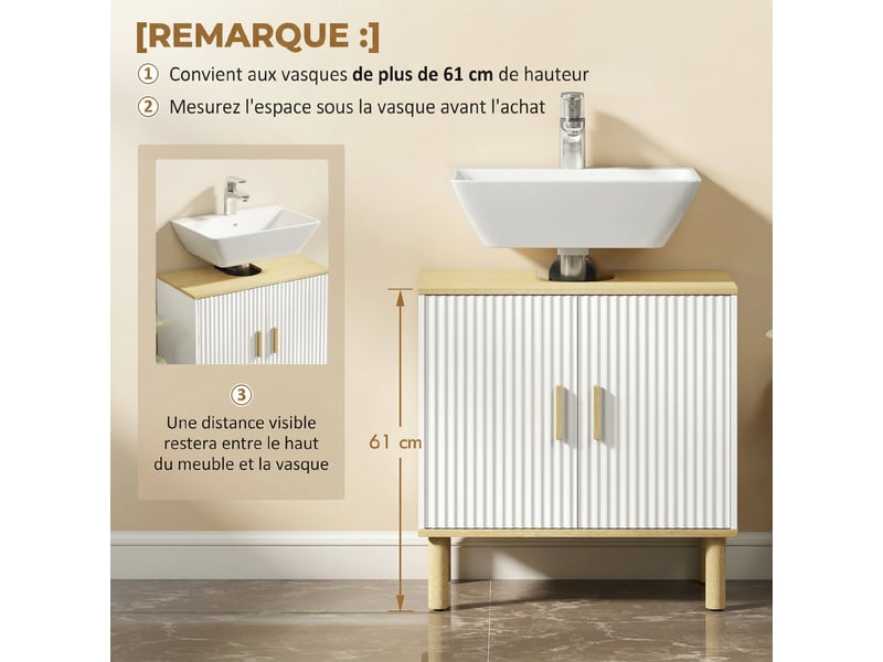  Meuble sous lavabo 2 portes 1 étagère blanc et ton chêne 60 x 30 x 61 cm  - Conforama E