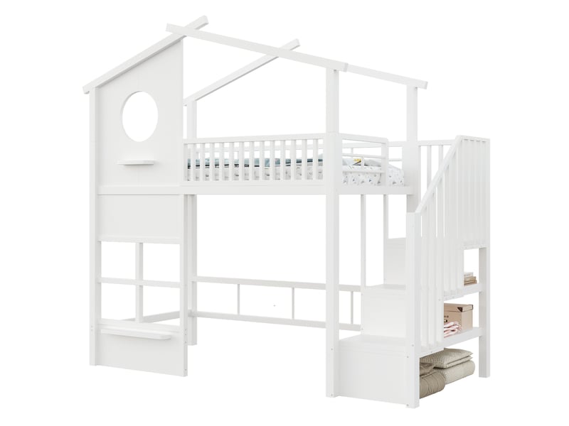  Lit mezzanine tcqpz 90 x 200 cm avec led et escalier de rangement blanc  - Conforama A