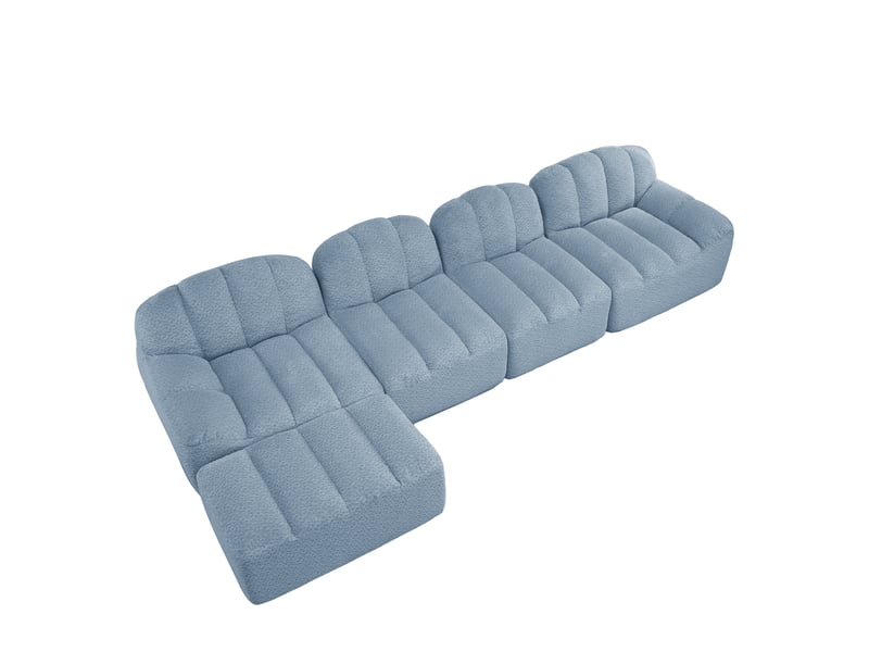 Canapé modulable ulevr 4 places avec ottoman, en l, sans structure rigide, tissu bouclette bleu, 366 x 165 x 79 cm - Conforama A