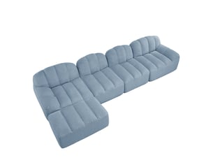 Canapé modulable ulevr 4 places avec ottoman, en l, sans structure rigide, tissu bouclette bleu, 366 x 165 x 79 cm