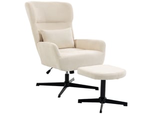 Fauteuil de salon - fauteuil lounge pivotant à 360° avec repose-pieds, réglable en hauteur, revêtement en chenille, crème