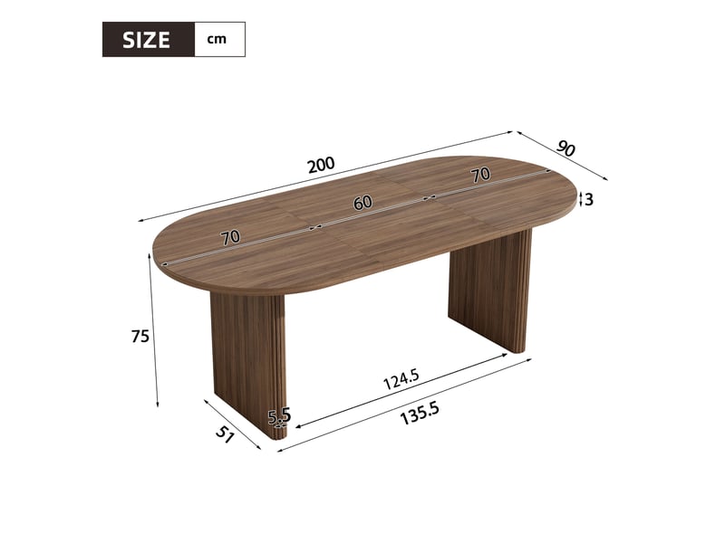 Table à manger extensible, noyer, 140200 × 90 cm, 6-8 personnes, coins arrondis, plateau épais - Conforama C
