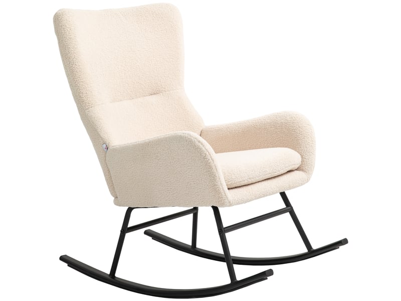  Fauteuil à bascule en tissu peluche et acier beige et noir 66 x 100 x 93 cm  - Conforama B