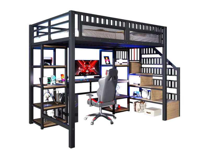  Lit mezzanine 140x200 cm coloris noir led métal lit enfant noir - Conforama A